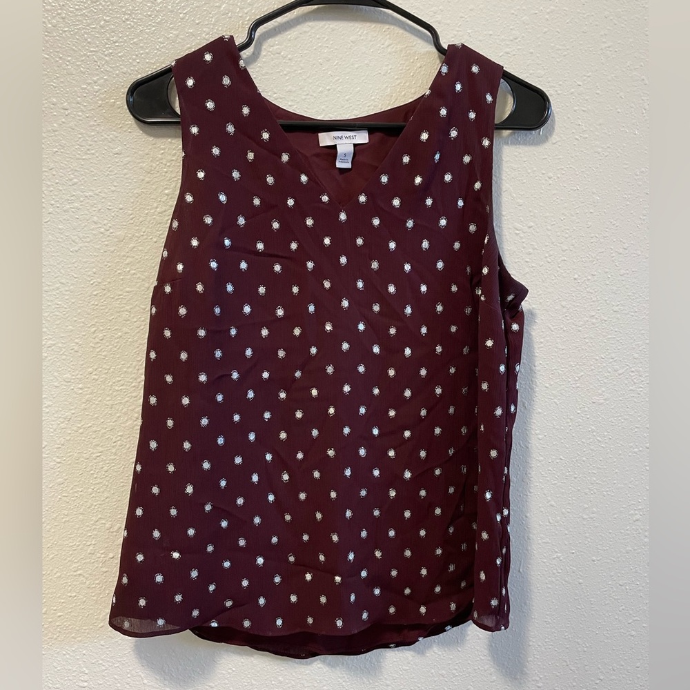 Nine West Maroon and Silver Sparkling Dots Top